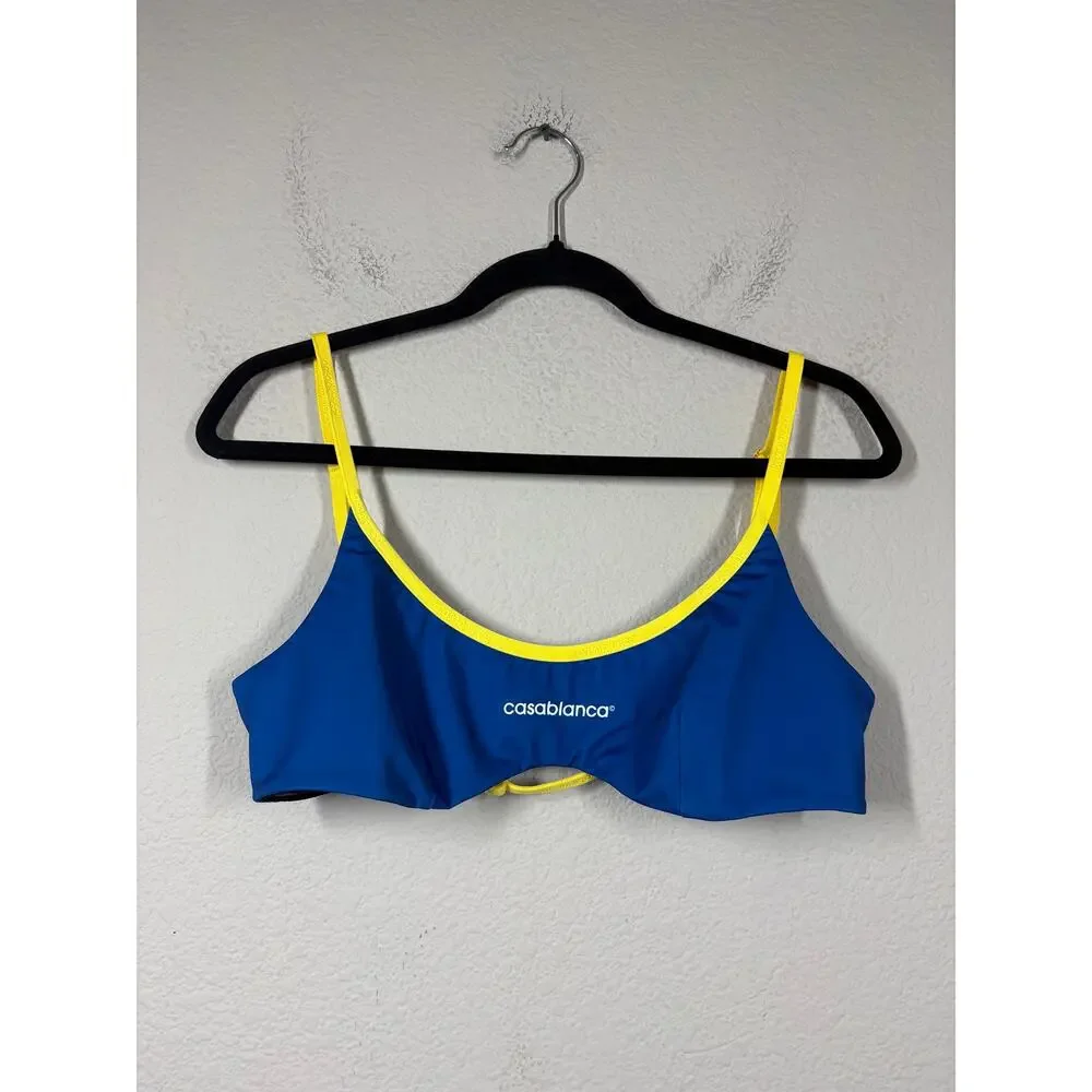 Casablanca Size Large Bikini Top Blue Yellow Adjustable Strap Beachwear Stretch - Picture 3 of 11